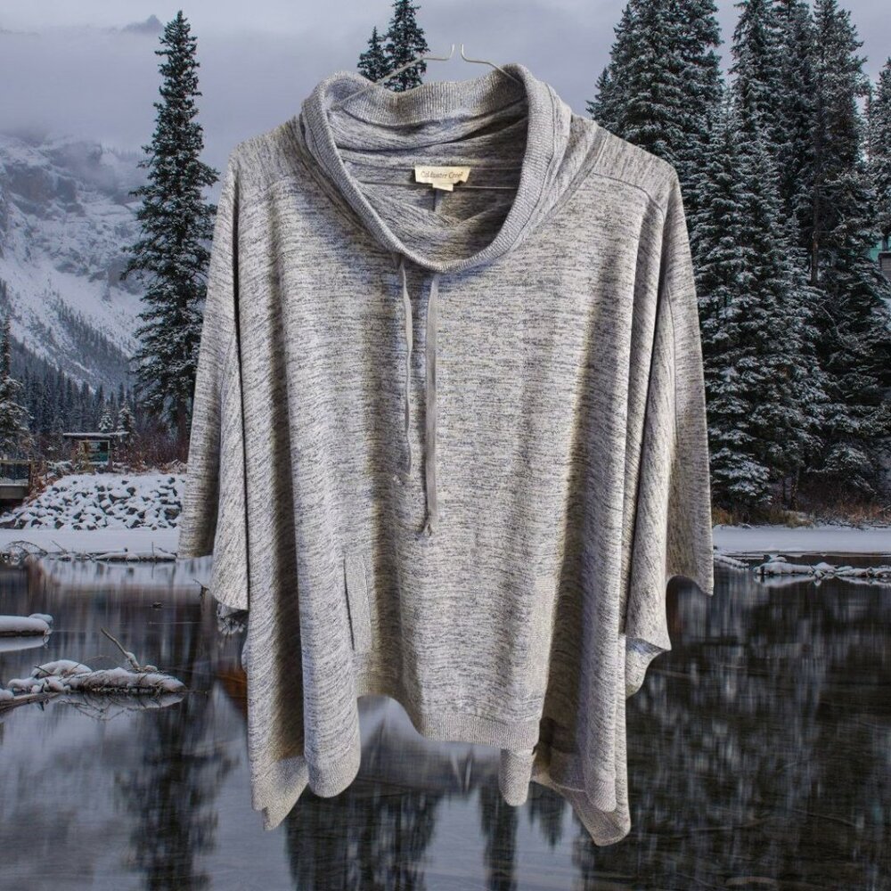 Coldwater Creek Poncho Pullover Top 1X/2X Heather Grey Drawstring Neck Pockets